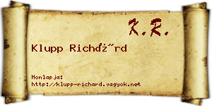 Klupp Richárd névjegykártya